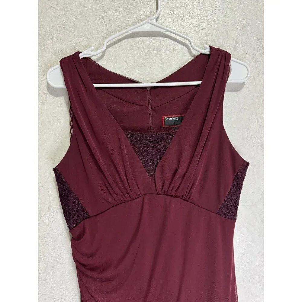 VTG Womens Sz 10 Midi Dress Maroon Baby Doll Sexy Valentines Y2k Chic Cocktail
